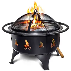 Outland Portable 24" Fire Pits Outdoor Wood Burning - Weather Resistant Easy to Clean Firepit w/ Grate, Heavy Duty Wood Poker, Fire Screen for Safety