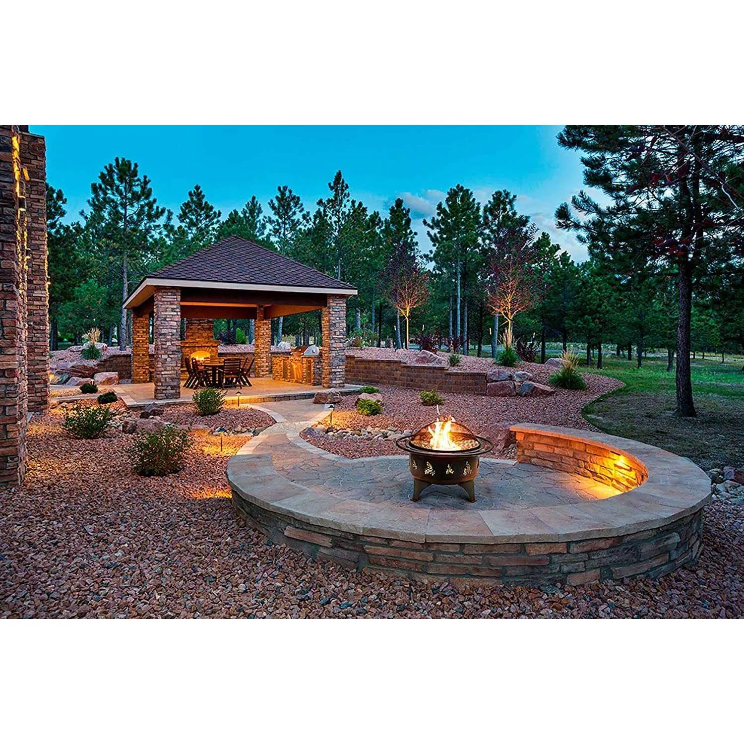 Outland Portable 24" Fire Pits Outdoor Wood Burning - Weather Resistant Easy to Clean Firepit w/ Grate, Heavy Duty Wood Poker, Fire Screen for Safety