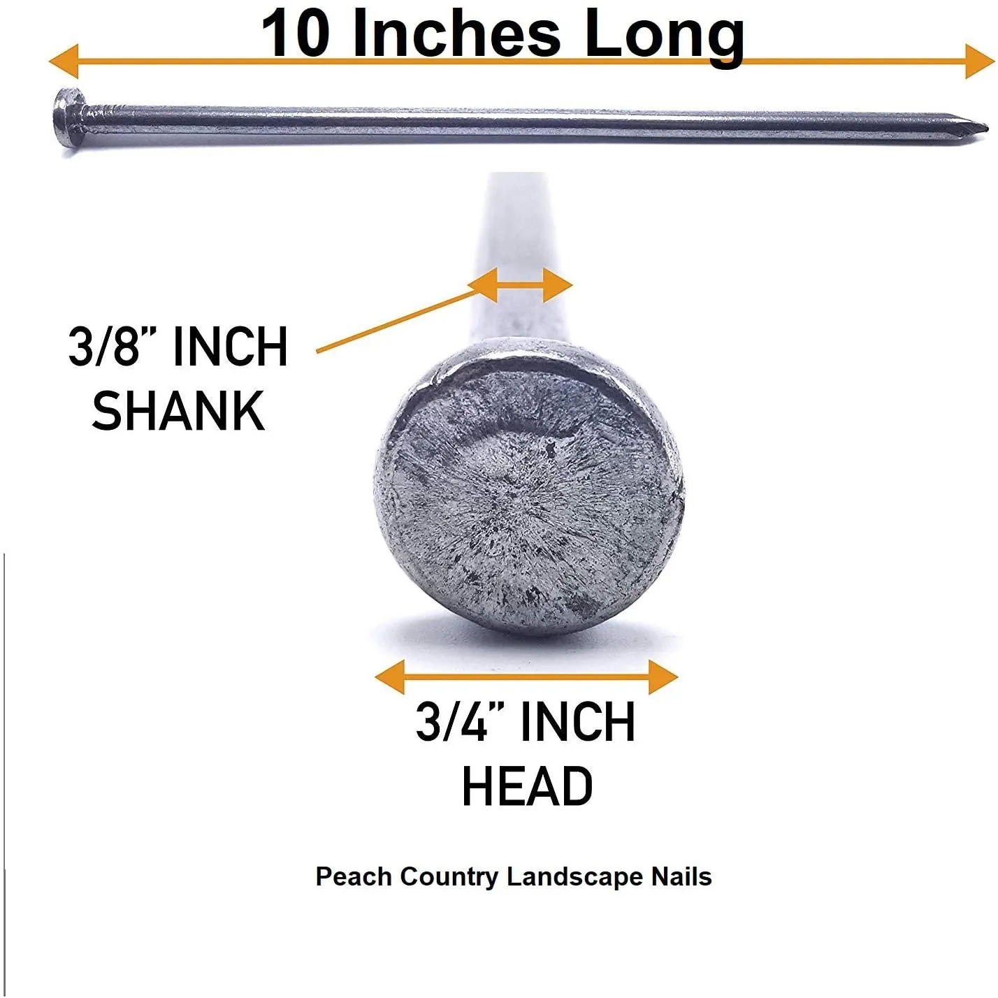 Peach Country Outdoor Heavy Duty Round Metal Landscape & Paver Edging Anchoring Stake, 10-Inch Length - Bright Spike Timber Nail, Tent Spikes, Camping, Trapping, Landscape