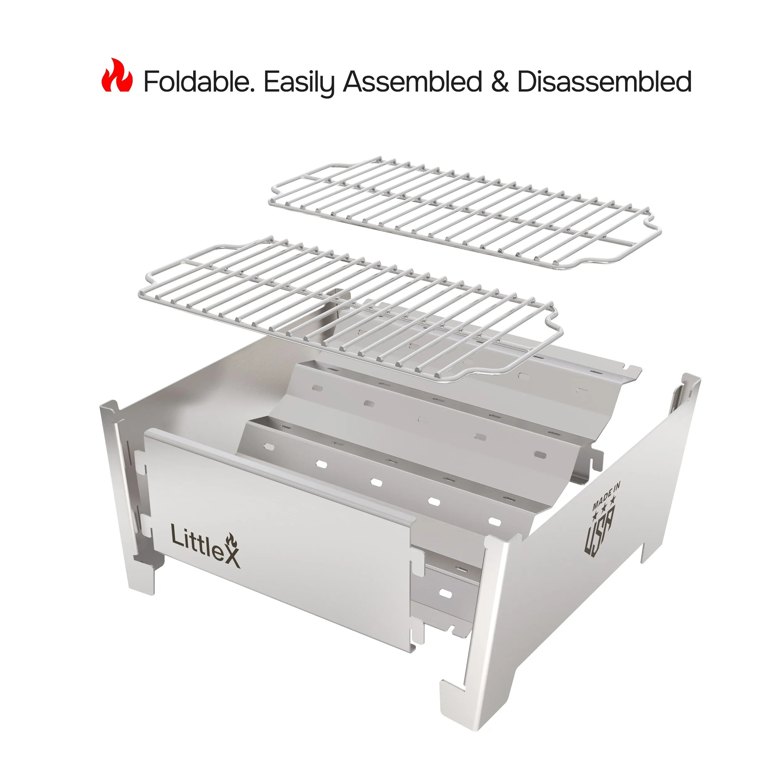 Portable Foldable Small Charcoal Grill & BBQ | Camping Stove | Stainless Steel Tabletop Grill for Outdoor Cooking | LittleX S02