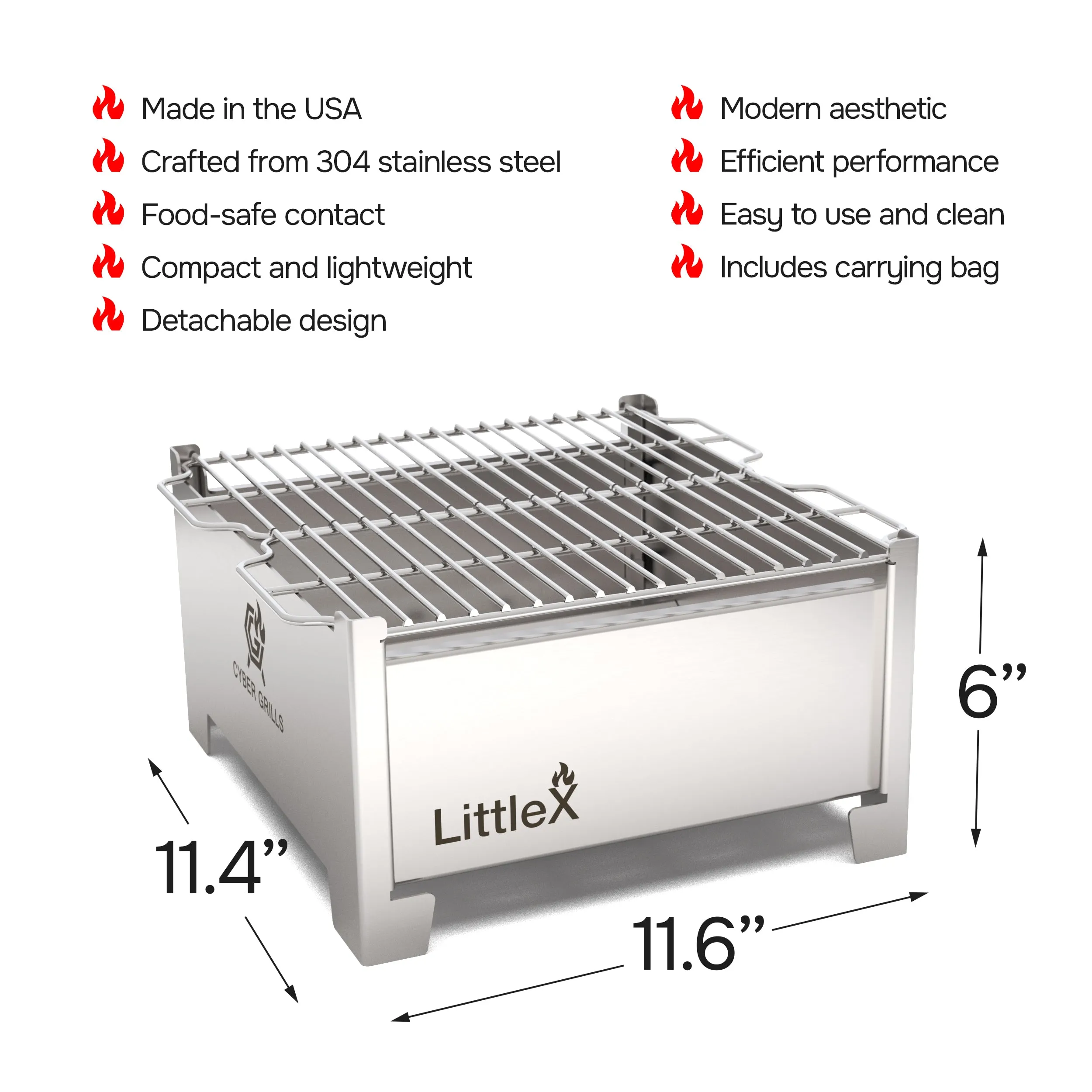 Portable Foldable Small Charcoal Grill & BBQ | Camping Stove | Stainless Steel Tabletop Grill for Outdoor Cooking | LittleX S02