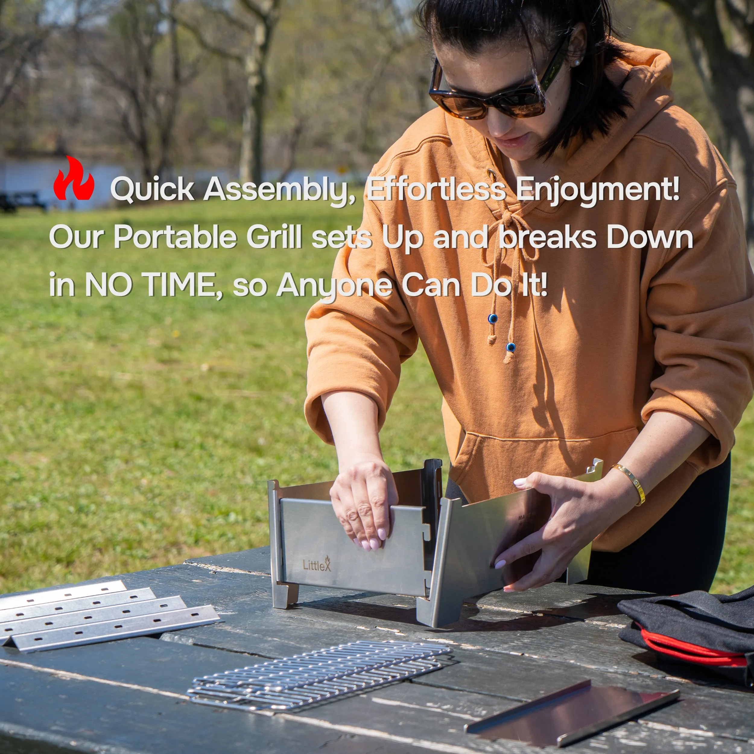 Portable Foldable Small Charcoal Grill & BBQ | Camping Stove | Stainless Steel Tabletop Grill for Outdoor Cooking | LittleX S02