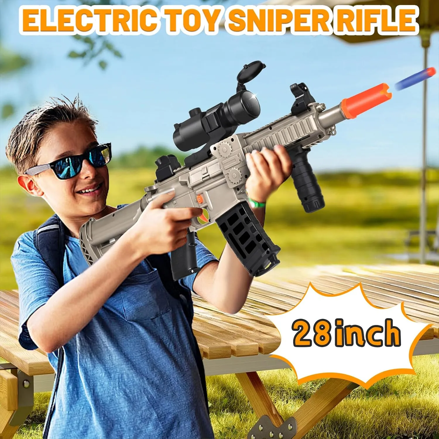 Realistic Toy for Nerf Guns Dart - Electric Sniper Rifle with Scope 120 Soft Bullets 3 Magazine, Automatic Foam Blaster for Boy Age 8-12 Years Old,Indoor Outdoor Gifts for Adult Kid (Desert)