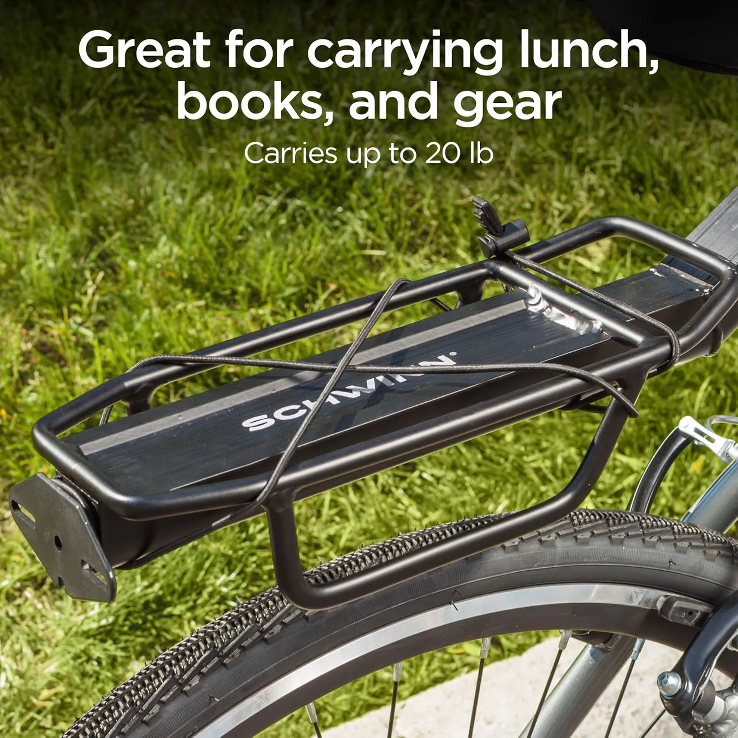 Schwinn Rear Bike Rack, Can Hold Up to 26 lbs, Lightweight, Compact and Durable Construction, Fits Most Adult Bicycle Frames, Cargo Options for Backpack, Baskets & More, Bicycle Rack for Back of Bike