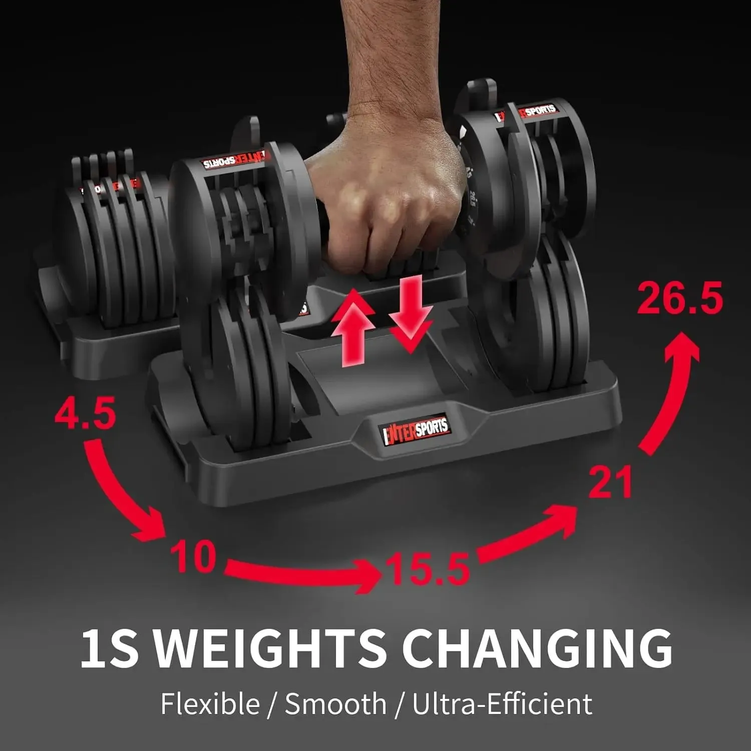 Space-Saving Adjustable Dumbbell Set - Quick Adjustment, Non-Slip Handle, 5 Weight Settings
