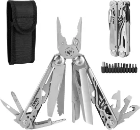 Viperade VAK2 Multitool, 20 In 1 Stainless Steel Multi Tool Pliers, Pocket Knife with Self-Locking, Foldable Heavy-duty Multitools with Scissors and Screwdriver Bits Set for Hiking, Camping, Repair