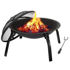 ZENY™ Fire Pits Outdoor Wood Burning Firepit Bowl 22 Inch Patio Backyard Fire Place